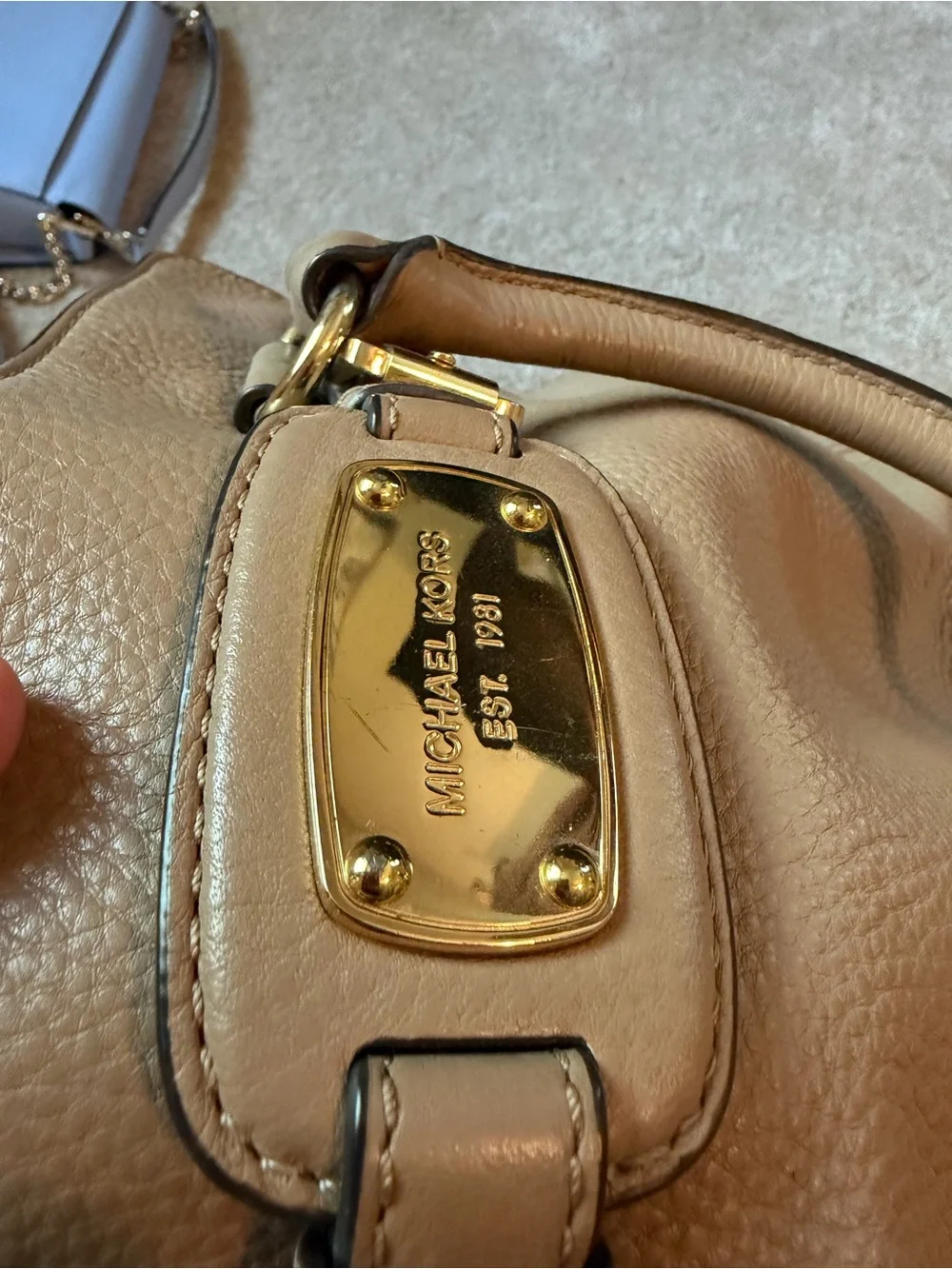 Michael Kors Taupe Pebbled Leather Satchel with Gold Hardware
